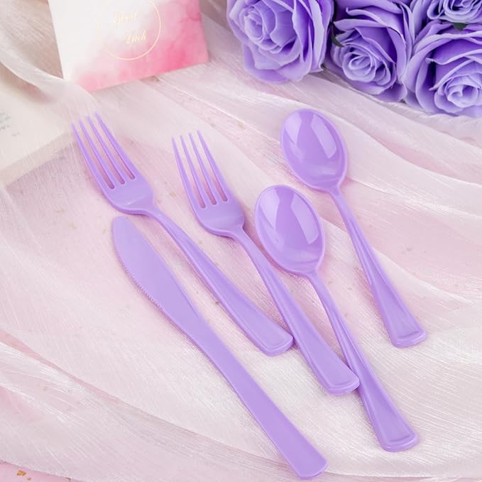 WDF 160 Piece Purple Plastic Silverware - Image 5