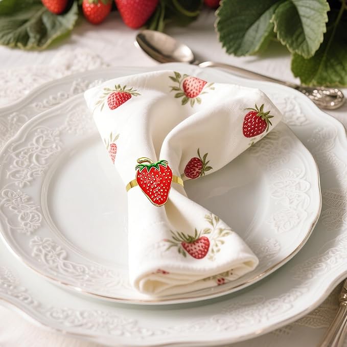 Gold Strawberry Napkin Rings Set of 8 Fall Fruit Napkin Ring Holders - Image 7