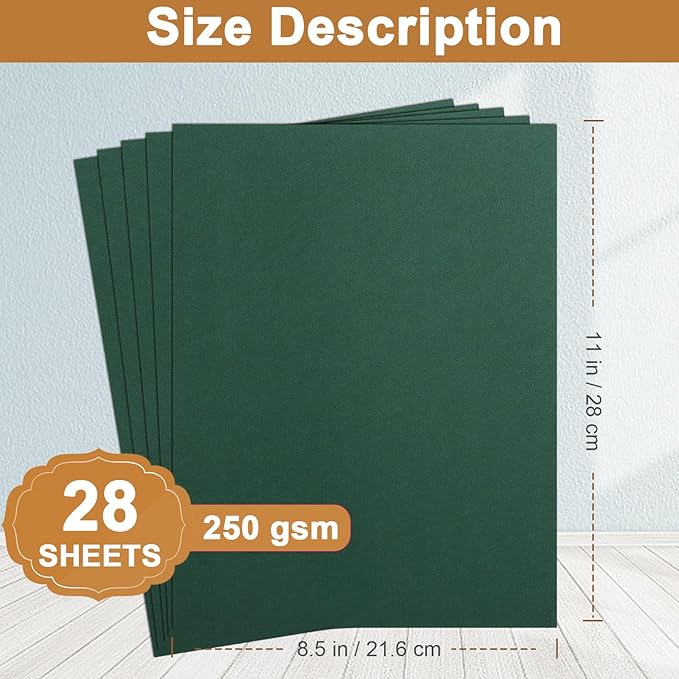 28 Sheets Dark Green Cardstock 8.5 x 11 Craft Paper, 92lb Heavyweight Christmas - Image 2