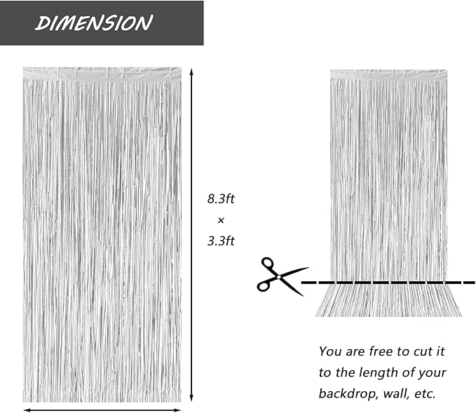 Silver Foil Fringe Curtain 3.3×8.3FT 2 Packs, Metallic Tinsel Curtains Party - Image 2