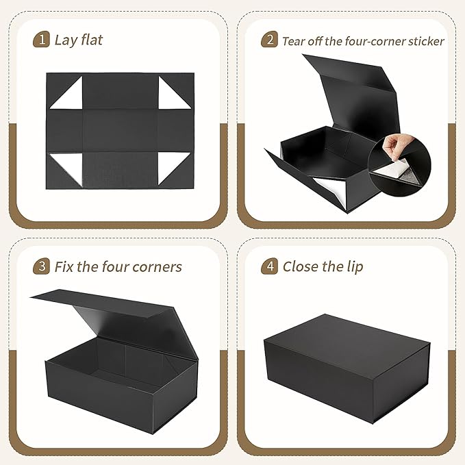 Rinrda 5 Pack Large Black Gift Box, 13.75"x9"x4.5", Gift Boxes - Image 4
