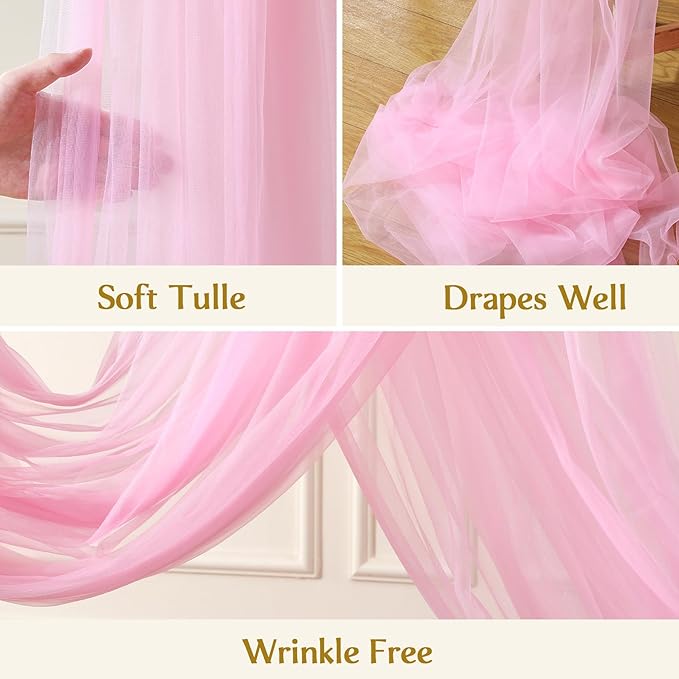Wedding Arch Draping Fabric Backdrop 2 Panel 60" x 26Ft Pink Drapes Curtains - Image 6