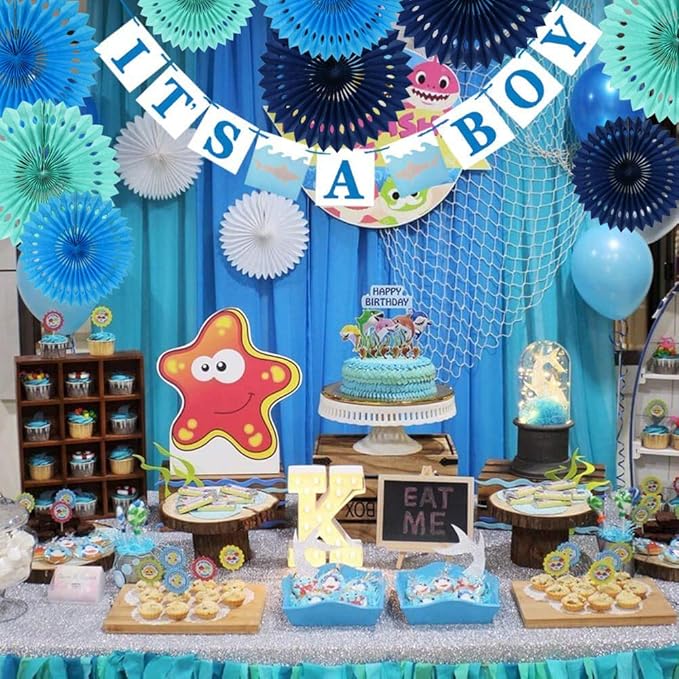 BEISHIDA Blue White Hanging Honeycomb Round Paper Fans Decoration Kit - Image 5