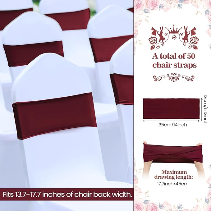 Kinlop 50 Pcs Spandex Chair Sashes Bows Chair Bands Slider Sashes - Image 2