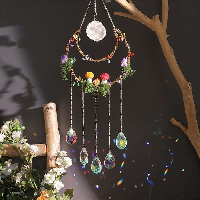 TUOKING Crystal Suncatchers for Window Hanging Mushroom Colorful Crystals Prism by TUOKING