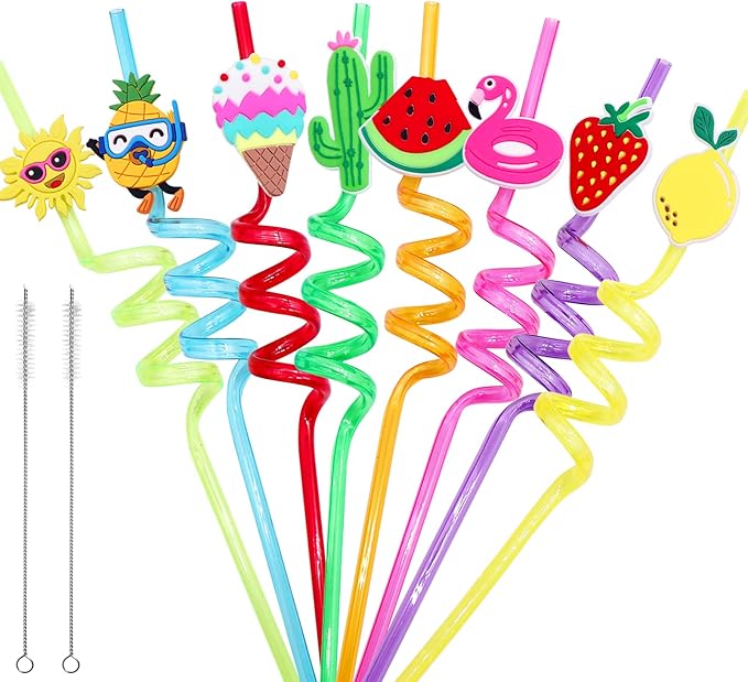 Summer Reusable Drinking Straws 24 Packs Pool Party Decorations Beach Fruit by Omlisca