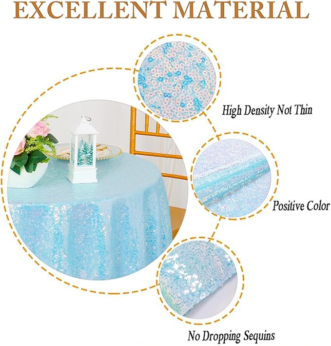 ShinyBeauty Iridescent Aqua Sequin Tablecloth Square Tablecloths Glitter Table - Image 3