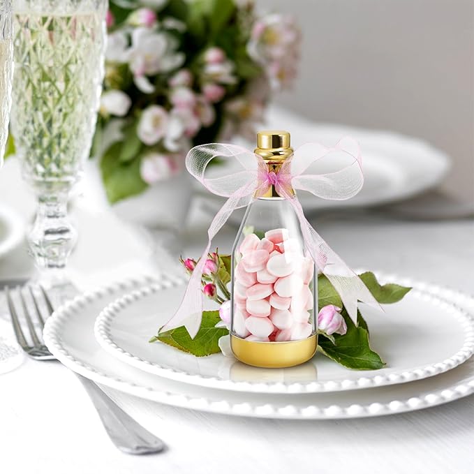 Frcctre 48 Pack Metallic Golden Mini Champagne Bottles, Plastic Champagne Candy - Image 5