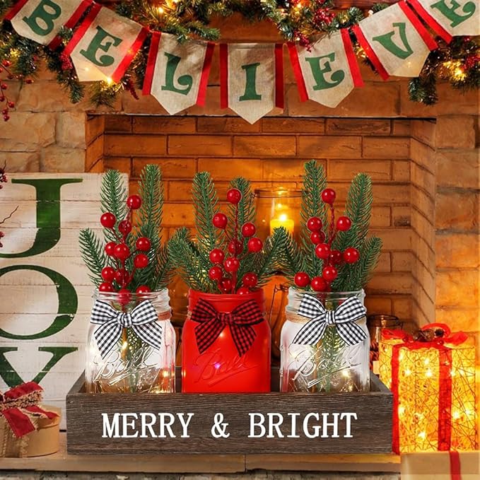 DIYDEC 3PCS Christmas Mason Jars 3*5Inch lighting Painted Xmas Tiered Tray - Image 4