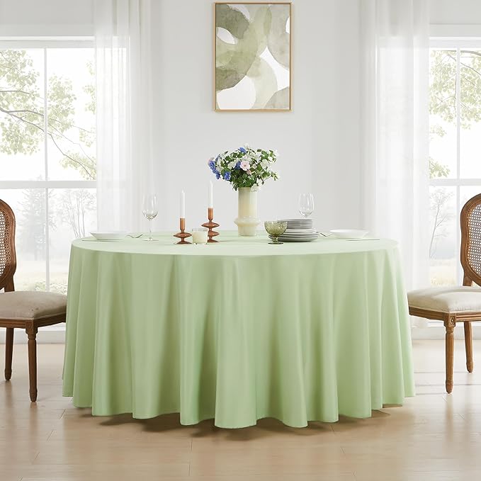 Round Tablecloth 2 Pack 90 Inch Sage Green Tablecloths Washable Decorative - Image 2