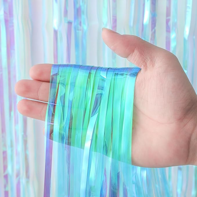 4 Pack 3.3x8.2 Feet Neon Iridescent Foil Fringe Backdrop Curtains, Tinsel - Image 2