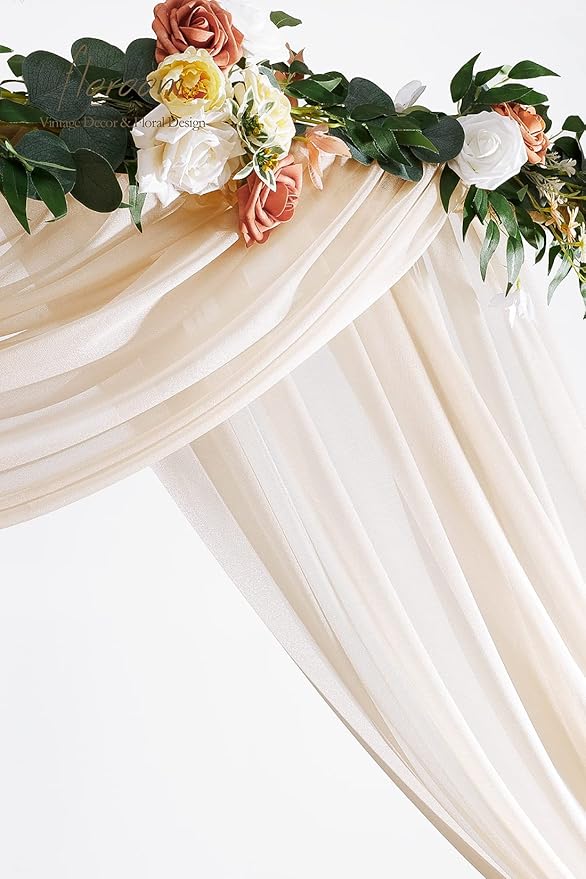 Floroom Wedding Arch Draping Fabric 2 Panels 20Ft Nude Chiffon Fabric Drapes - Image 5