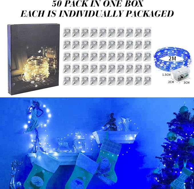 ZGWJ 50 Pack Fairy Lights Battery Operated, 7ft 20 Mini LED Fairy String Lights - Image 6
