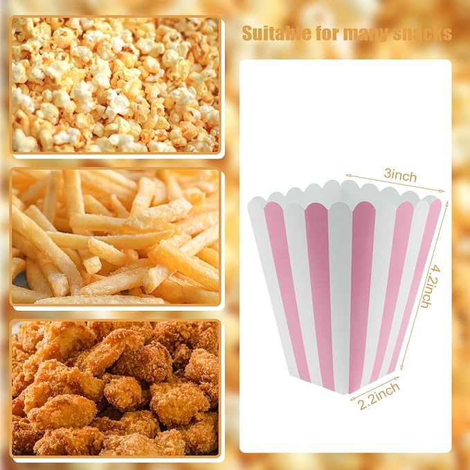 50 Pcs Pink Popcorn Boxes Mini Paper Popcorn Box Cardboard Container - Image 2