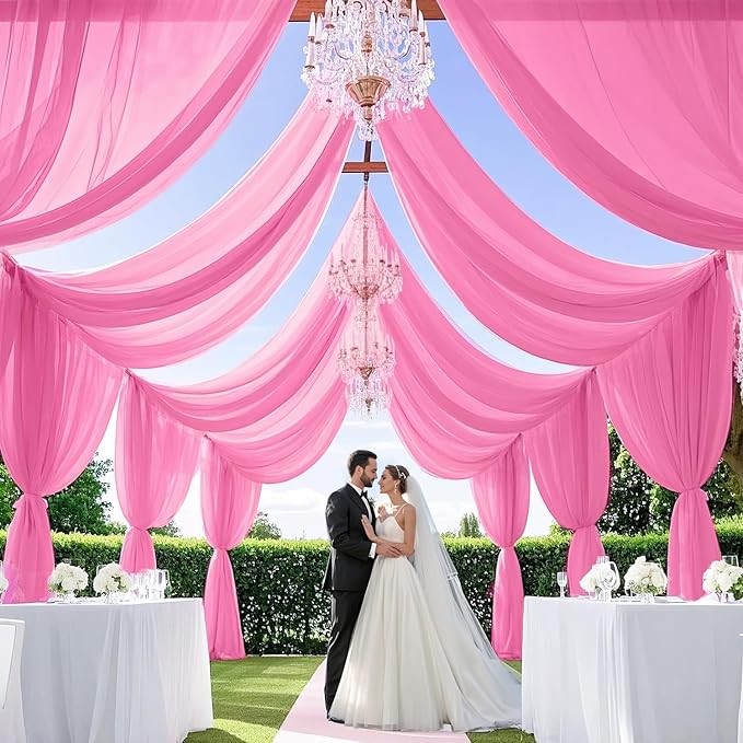 MODFUNS Wedding Arch Drapes Fabric Pink Ceiling Draping 2 Panels 5x20 FT - Image 4