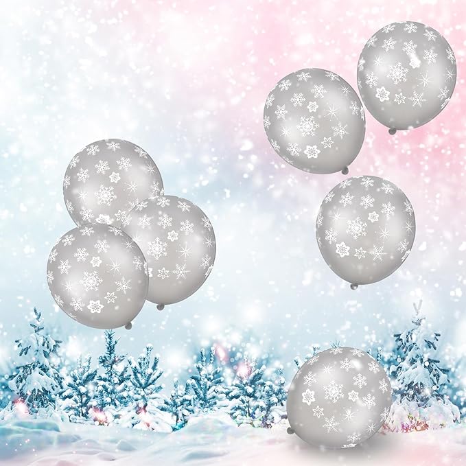Skylety 40 Pieces Snowflake Balloons Bulk Winter Transparent Snowflake Latex - Image 6