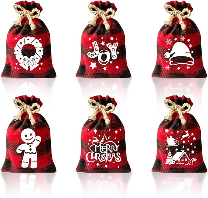 CCINEE 36Pcs Christmas Buffalo Plaid Drawstring Bags Red and Black Plaid Xmas by CCINEE