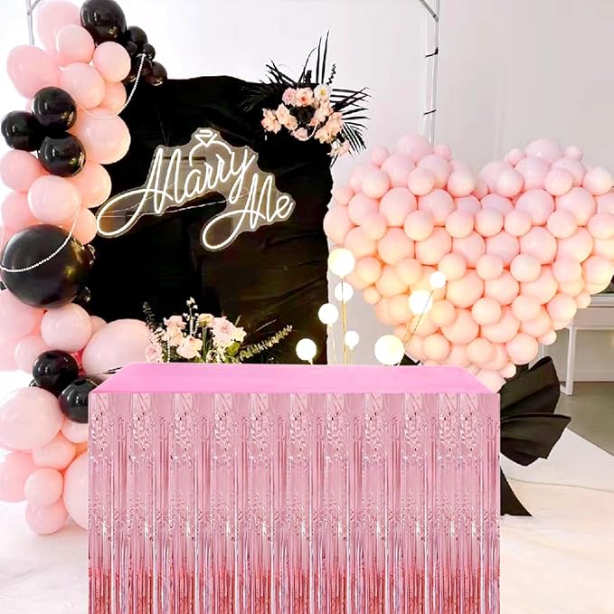 Pink Streamers Party Decorations, 2 Packs Pink Table Skirts Metallic Foil - Image 5