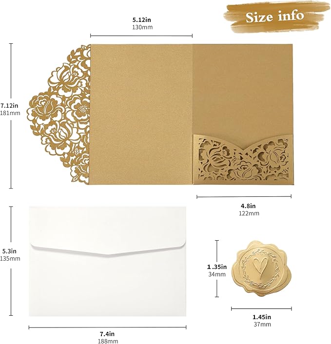 DORIS HOME 50pcs Laser Cut Wedding Invitation Pockets - Image 2