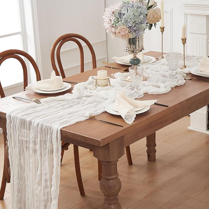 White 12 Pack Cheesecloth Table Runner 120 Inch 10 FT Boho Rustic Gauze - Image 5