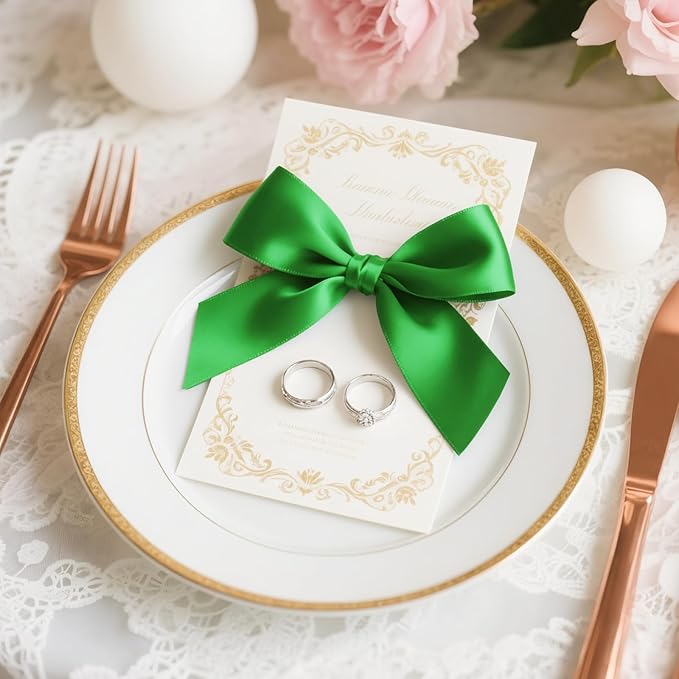 1-1/2 inch Double Faced Polyester Emerald Green Satin Ribbon - Image 4