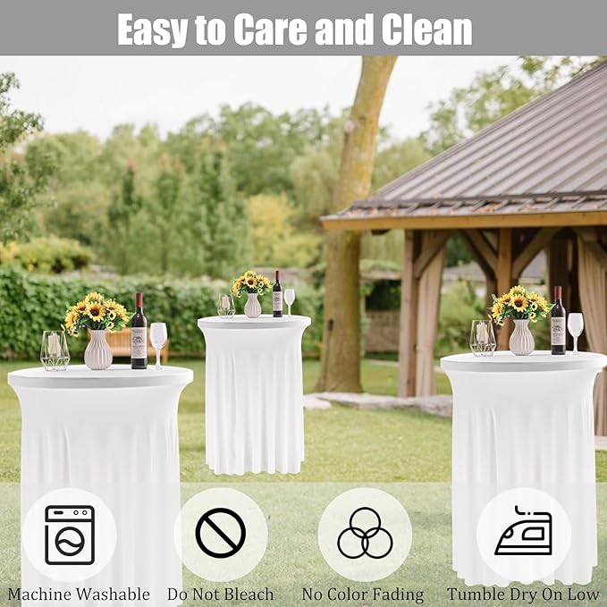Fivenl 2 Pack Spandex Cocktail Table Skirt 32"x 43" White Stretch Cocktail - Image 4