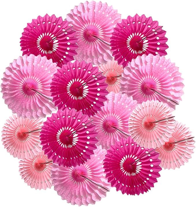 15pcs Pink Tissue Paper Fans Set by Meeom