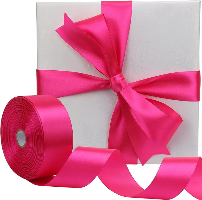 Hot Pink Solid Satin Ribbon 1-1/2 Inch 50 Yards Solid Polyester Fabric Ribbon - Image 5
