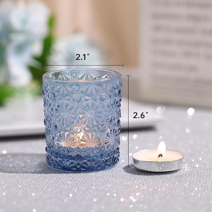 Blue Votive Candle Holder Set of 36, Flower Tea Lights Candles Holders - Image 7