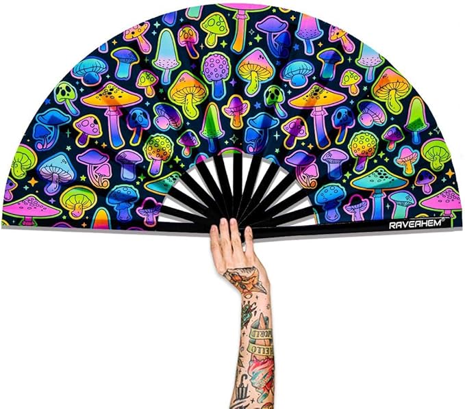 UV Glow Rave Fan, Bamboo Folding Clack Hand Fans Foldable by Raveahem
