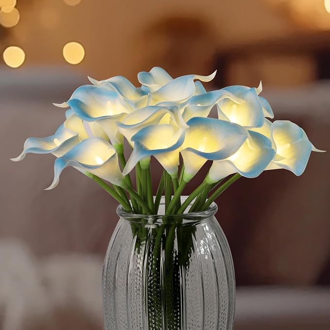 20pcs Artificial Calla Lily Bouquet Lamp Faux Floarl Night Light Real Touch by HOMESEASONS