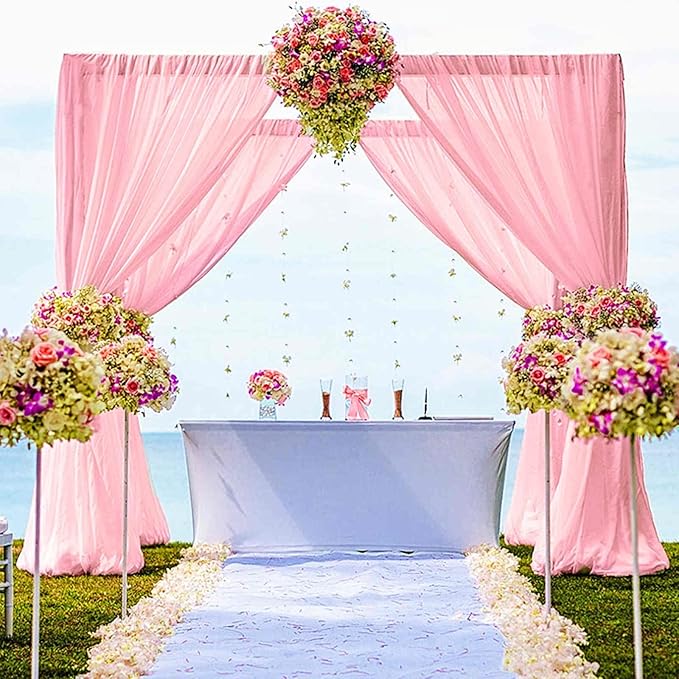 DUOBAO Pink Chiffon Backdrop Curtain-2 Panels 29x96-Inch Wedding Backdrop - Image 2