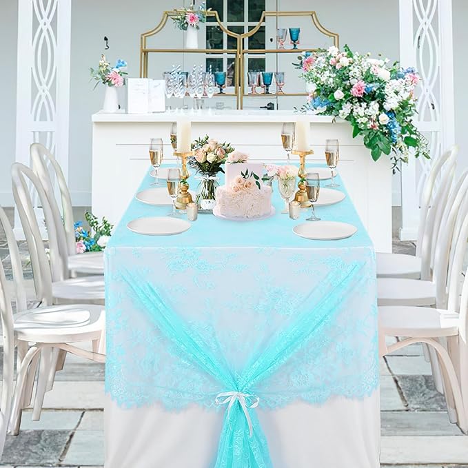 LuoluoHouse Lace Tablecloth Rustic Table Fabric Blue 60x120 Inch - Image 3