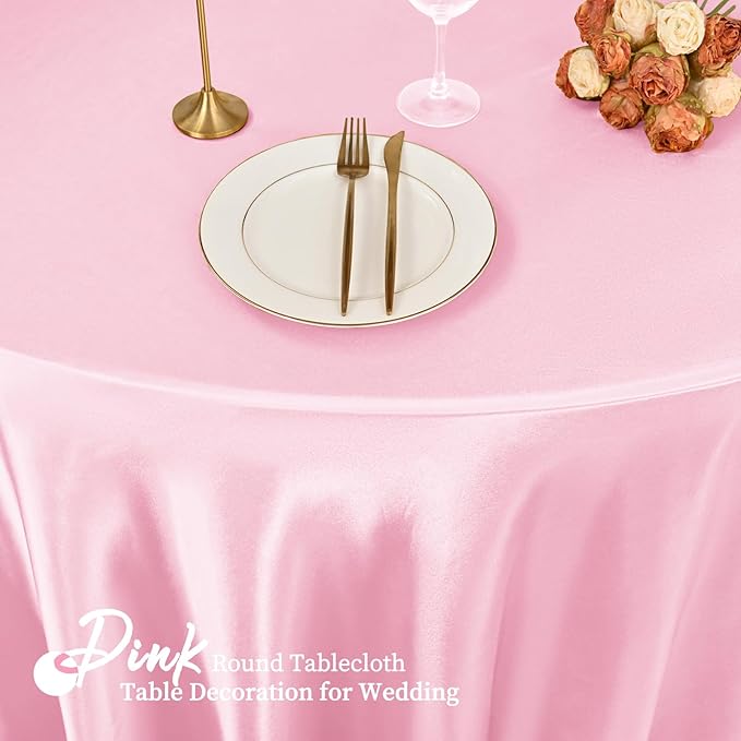 fani 6 Pack 120 Inch Light Pink Satin Tablecloth - Image 3