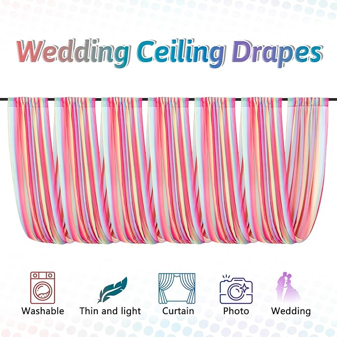DUOBAO Rainbow Chiffon Ceiling Drapes 59''x20FT 6 Panels Sheer Arch Draping - Image 4