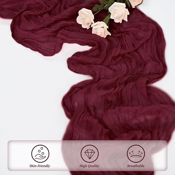 Burgundy 6 Pack Cheesecloth Table Runner 10FT Rustic Gauze Cheese Cloth Table - Image 5