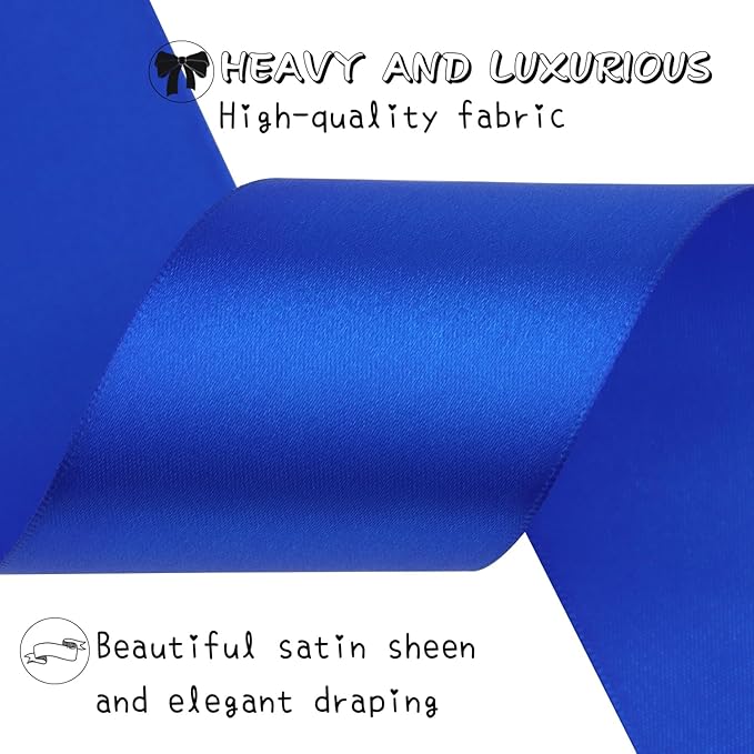 Blue Solid Satin Ribbon 2 Inch 25 Yards Solid Polyester Fabric Ribbon - Image 4