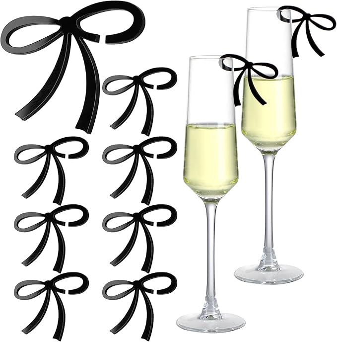 50 Pcs Bows Drink Tags Coquette Bow Wine Glass Charms Acrylic Bowknot Drink Tag by Colingmill