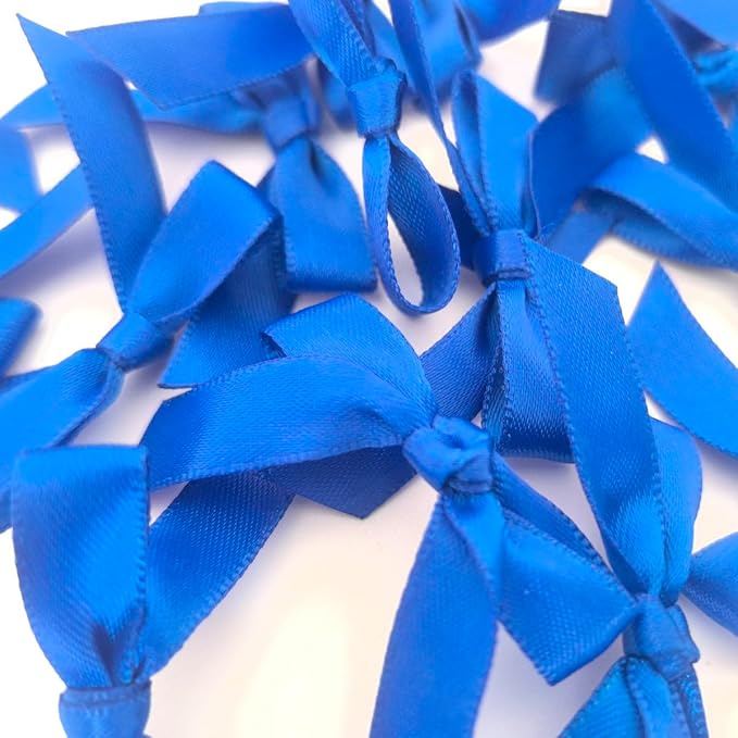 50pcs 1-1/2" Blue Satin Ribbon Bows Without Twist Ties - Image 7