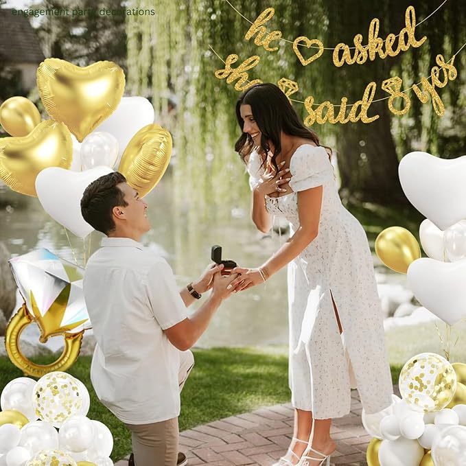 248 Pc Premium Engagement Party Decorations, He Asked She Said Yes Banner - Image 3