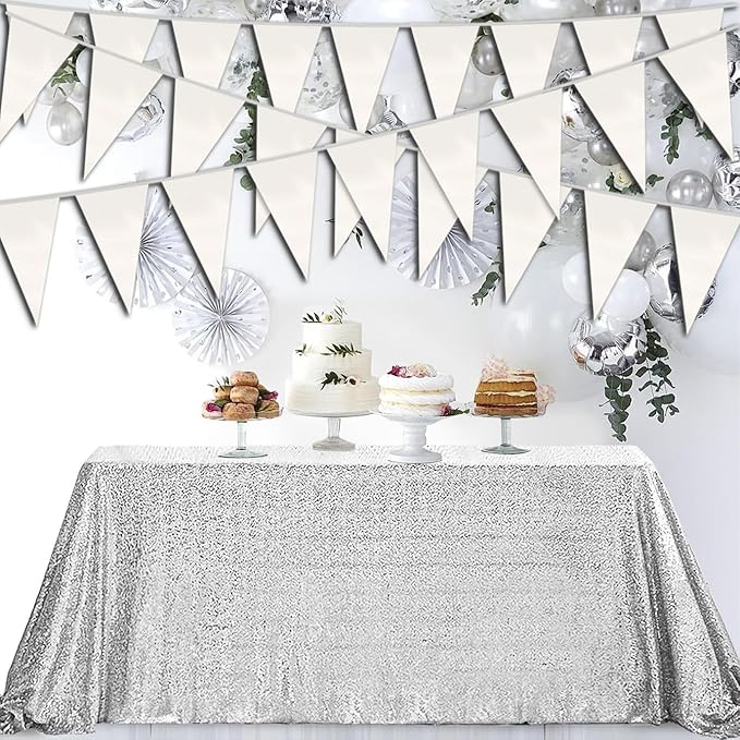40M/130FT White Triangle Pennant Banner Flag Metallic Fabric Bunting Garland - Image 5