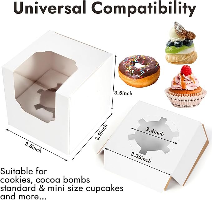 JCD 70pcs Cupcake Boxes, 3.5inches Auto-Pop up Single Individual Pre-Assembled - Image 5