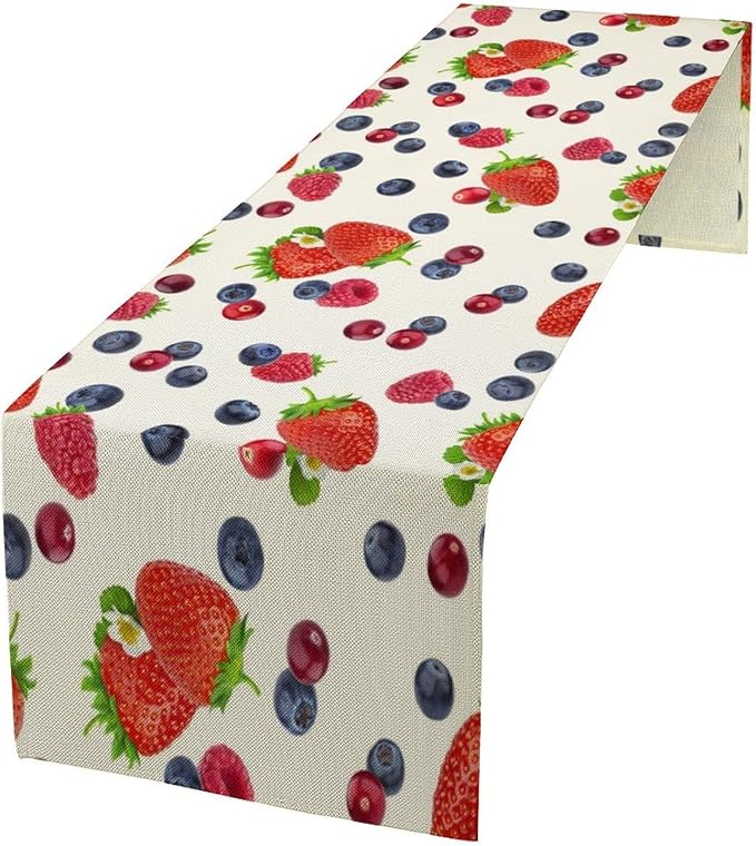 Strawberry Table Runner Spring Summer Fruit Wild Berry Forest Garden Dinner by SHElifestyle