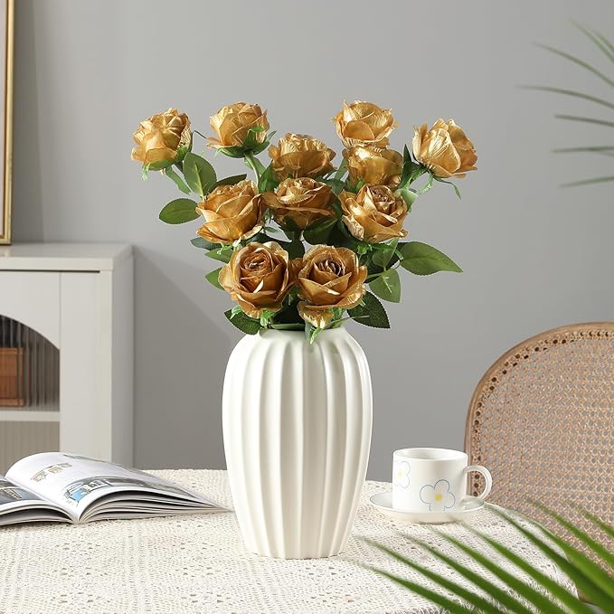 Tifuly Gold Roses Artificial Flowers -12Pcs Realistic Single Long Stem Fake - Image 3