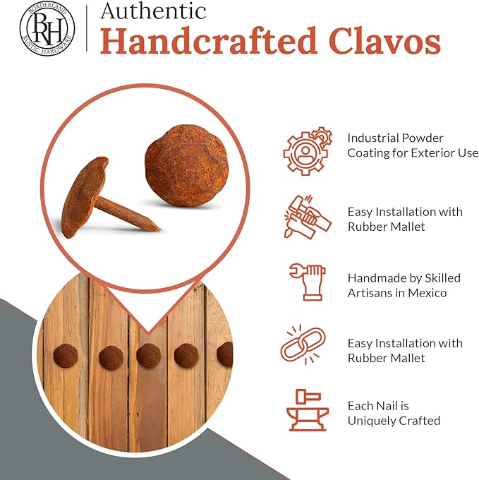 10 Pack 0.75" Round Head Iron Clavos Decorative Nails – Rusted – Handmade - Image 2