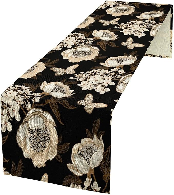 Watercolor Peony Table Runner, Modern Kitchen Dining Room Bohemian Floral by ICMOLYYENLO