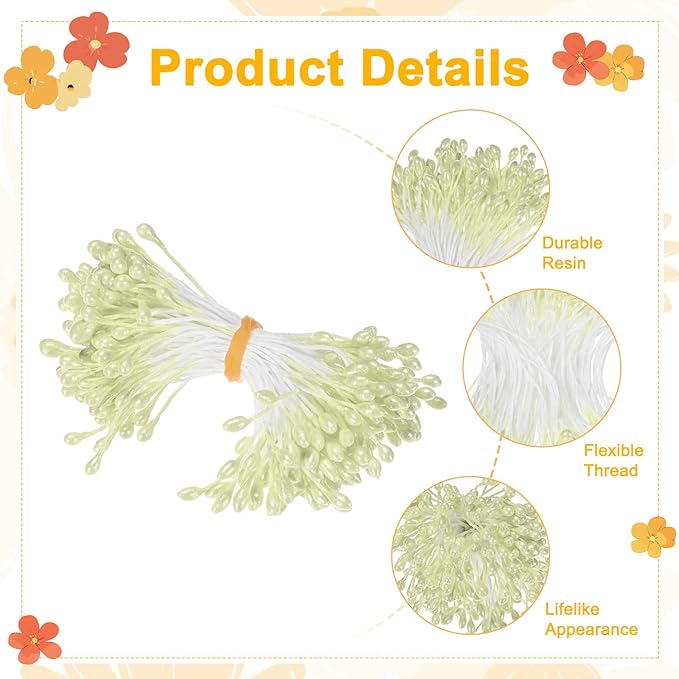 150-Pack Flower Stamens for Crafts, 5mm Double Heads Artificial Pearl Floral - Image 2