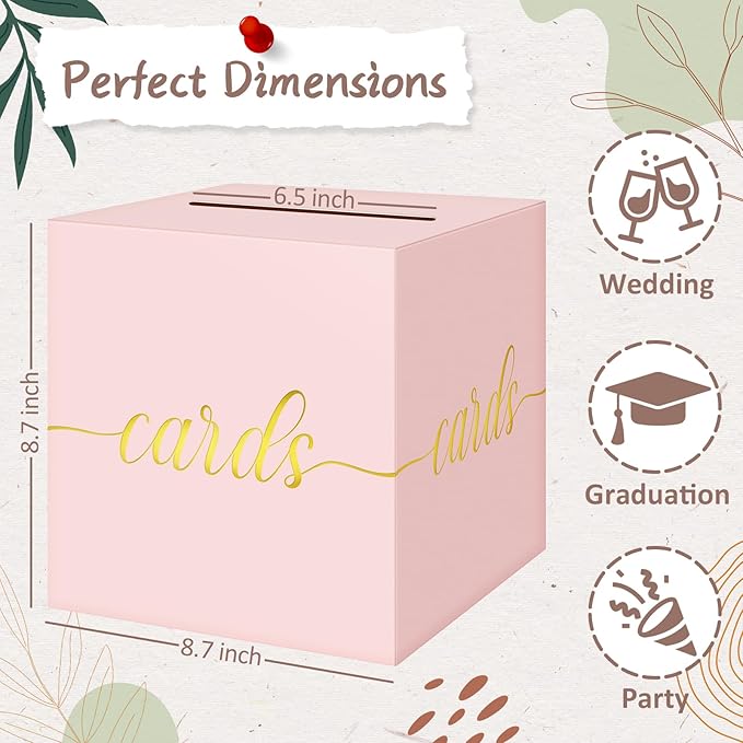 QIKSION Pink Wedding Card Box, Wedding Reception, Graduation, Baby Shower - Image 4