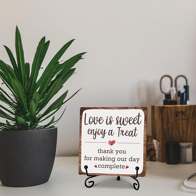5“ Romantic Decor Plaque, Love Is Sweet Enjoy A Treat Table Sign - Image 3