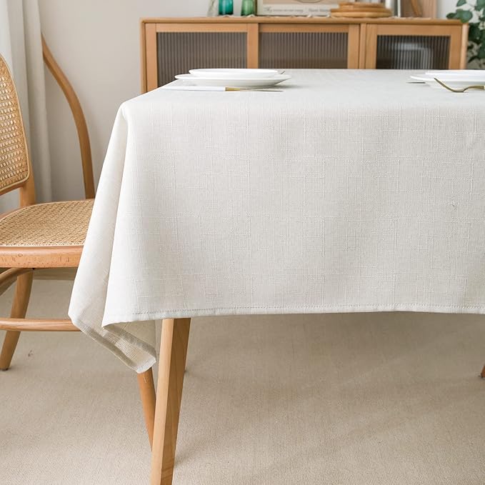 NLMUVW White Linen Tablecloth Rectangle 120 Inch, Dining Table Cloth Water by NLMUVW